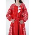 Boho Style Ukrainian Embroidered Dress "Starry Sky" white on red 
